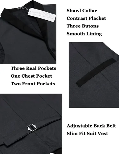 Vista 6 de COOFANDY Chaleco de traje para hombre, ajustado, formal, de negocios, casual, para boda