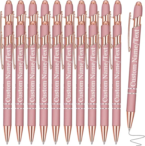 Vista 12 de Bolígrafos personalizados con nombre, paquete de 10 bolígrafos personalizados a granel, bolígrafo de tinta negra grabada con punta de lápiz óptico