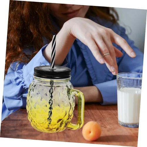 Vista 8 de UPKOCH 4 tazas de piña y popote con tapa y barra de pajita, taza de vino, taza de agua, taza de decoración de piña y pajita, elegante taza