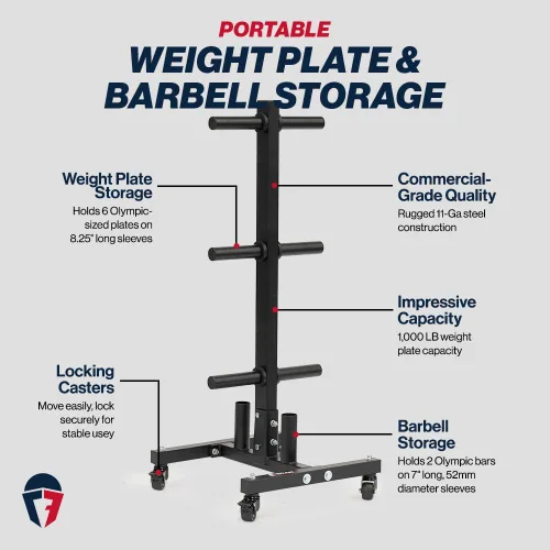 Vista 2 de Titan Fitness Árbol de pesas portátil para almacenamiento de platos olímpicos y barras, almacenamiento de discos de peso con capacidad de 1,000