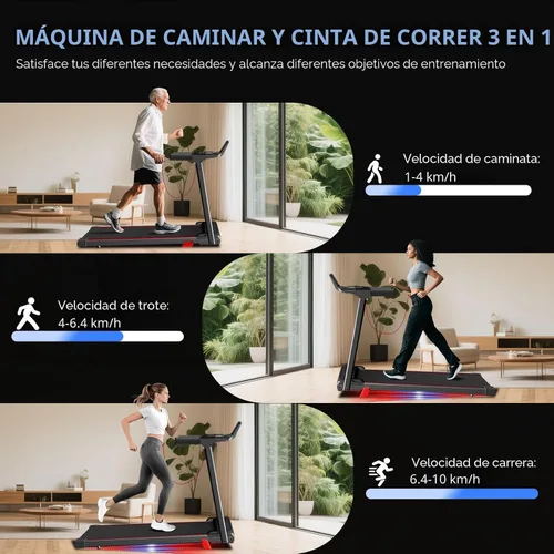 Vista 6 de Caminadora con inclinación 3 en 1 portátil, pequeña, para el hogar, con barra de apoyo, caminadora plegable de 3.0 HP, silenciosa, sin escobillas