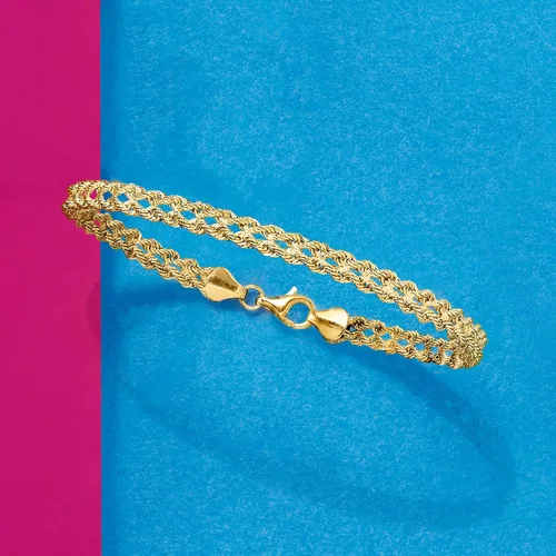 Vista 4 de Ross-Simons Pulsera de cadena de doble cuerda de oro amarillo de 14 quilates, Oro, no conocido