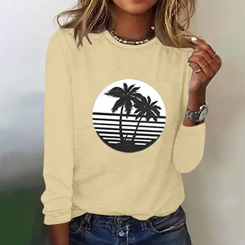 Vista 2 de Sudaderas para mujer, cuello redondo, blusa de otoño, ligera, lisa, regular, ajustada, sin capucha, túnica