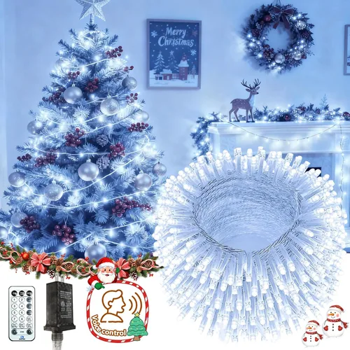 Vista 21 de Guirnalda de luces de Navidad de 66 pies y 200 luces LED para exteriores e interiores, luces decorativas extensibles e impermeables con cable