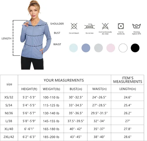 Vista 6 de Libin sudadera con capucha para mujer, con cremallera completa, UPF 50+, capucha con protección solar, de manga larga, para senderismo