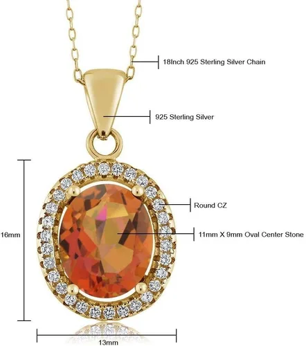 Vista 51 de Gem Stone King Collar con colgante de plata chapada en oro amarillo de 18 quilates de 0.433 x 0.354 in con piedra natal ovalada para mujer