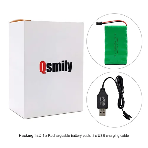 Vista 6 de Qsmily® Batería RC de 7.2 V, conector SM, batería recargable de Ni-Cd de 1000 mAh con cable de carga, adecuada para camión RC, camión