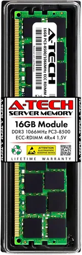 Vista 155 de A-Tech 4GB DDR3 1333MHz PC3-10600R ECC RDIMM 1Rx4 Rango único 1.5V Registrado DIMM 240-Pin Módulo de actualización de memoria RAM de servidor