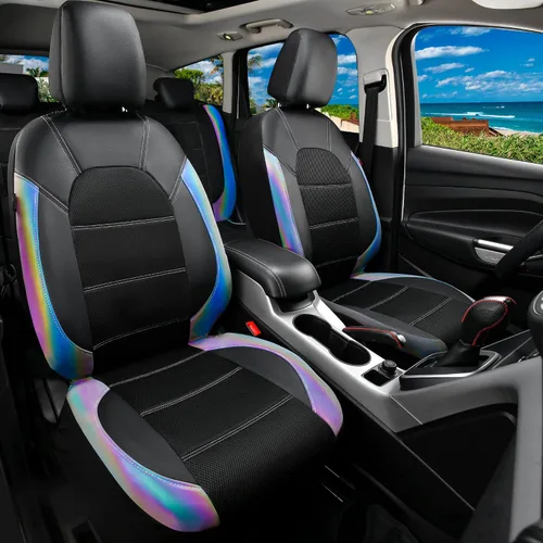 Vista 5 de CAR PASS Fundas de cuero para asientos delanteros solamente, con fundas de asiento delantero de malla de aire, transpirables, fundas de asiento