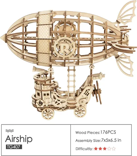 Vista 2 de Rolife Kit de modelo de rompecabezas de madera 3D para adultos para construir (aeronave y Big Ben)