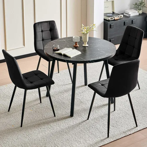 Vista 34 de Homedot Juego de mesa de comedor para 2, mesa de cocina de 3 piezas, juego de sillas de comedor redondas y negras para espacios pequeños, juego