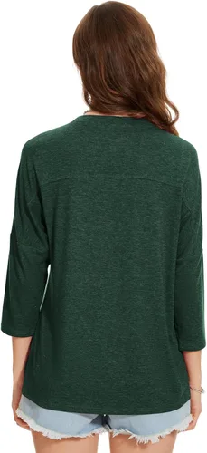 Vista 139 de ZENNILO Camisetas casuales de manga 3/4 para mujer, holgadas, cuello redondo, lindas camisetas básicas