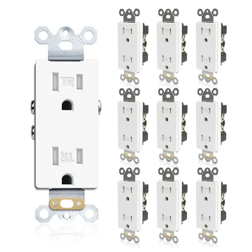 Vista 16 de TOPELER Paquete de 10 tomas decorativas, enchufes de pared estándar resistentes a manipulaciones de 15A 125V, autoconexión a tierra, 2 polos, 3