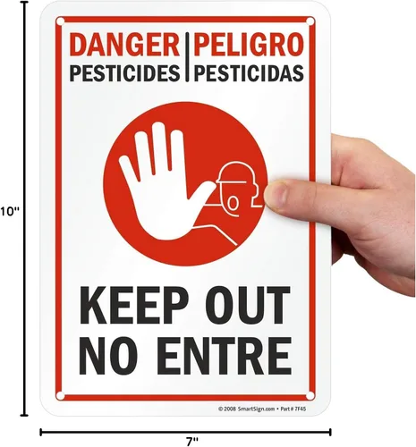 Vista 6 de SmartSign Letrero bilingüe "Peligro - Pesticidas, Keep Out" Aluminio de 7 x 10 pulgadas