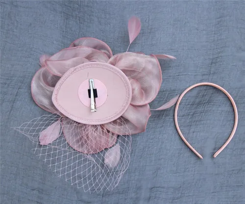 Vista 6 de SAFERIN Fascinator Hair Clip Hat Bowler Feather Flower Veil Wedding Party Hat Tea Hat