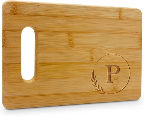 Vista 10 de On The Rox Tablas de cortar con monogramas, 9 x 12 pulgadas, tablero de bambú grabado personalizado de la A a la Z (A) – Tabla de cortar de madera