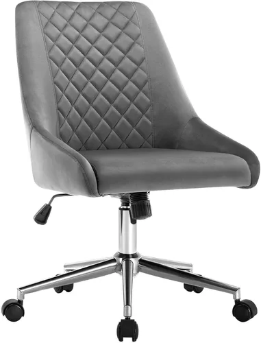 Vista 10 de Duhome - Silla de oficina en casa de terciopelo con ruedas, silla giratoria con respaldo, silla tapizada ajustable para computadora sin brazos