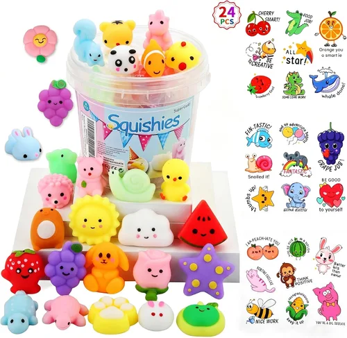 Vista 8 de KINGYAO Squishies juguete blando 24 piezas, recuerdos de fiesta para niños, juguete blando Mochi, juguete moji para niños, mini juguetes Kawaii