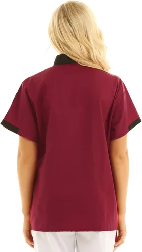 Vista 4 de MSemis Chaqueta de chef de manga corta para hombre y mujer, para cocina, trabajo, uniforme