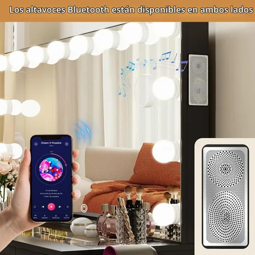 Vista 3 de VOWNER Tocador con espejo iluminado, escritorio de tocador de maquillaje Negro