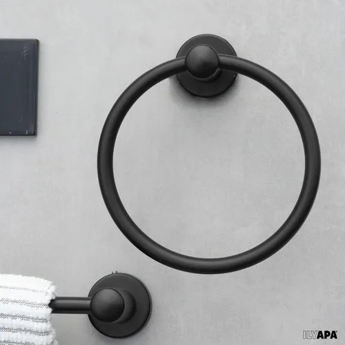 Vista 5 de Ilyapa Juego de accesorios de baño negro, juego de 3 piezas para montaje en la pared, barra para toallas, soporte para papel higiénico, anillo