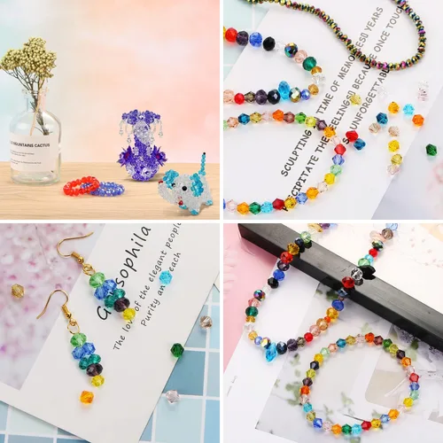 Vista 3 de 750 cuentas de cristal surtidas para la fabricación de joyas, cuentas espaciadoras de cristal de diamantes facetadas coloridas Rondelle y Briolette