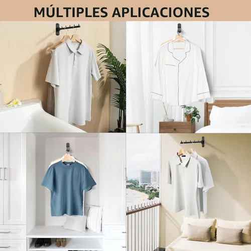 Vista 5 de Mooche - Percha giratoria para ropa, gancho de barra para colgar prendas montado en la pared, estante plegable resistente para secar, sistema
