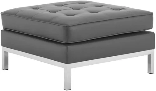 Vista 17 de Modway Banco grande tapizado de piel sintética con botones copetudos en color negro plateado