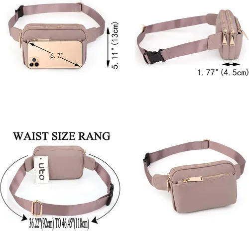Vista 6 de UTO Riñonera cruzada para mujer, a la moda, cinturón, pecho, cintura, cadera, para ir de compras al aire libre, viajes, senderismo