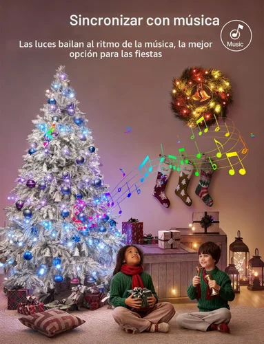 Vista 4 de echosari Guirnalda de luces de Navidad, 100 luces LED inteligentes de 33 pies, millones de colores que cambian con la aplicación, sincronización