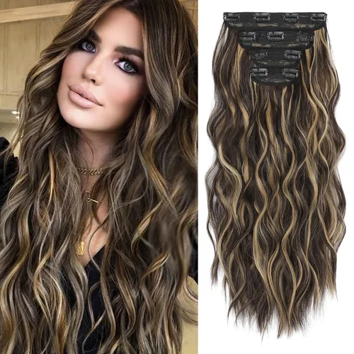 Vista 35 de REECHO Extensiones de cabello, 4 piezas, extensiones de cabello con clip HE001, extensiones de cabello sintéticas naturales y suaves para mujer