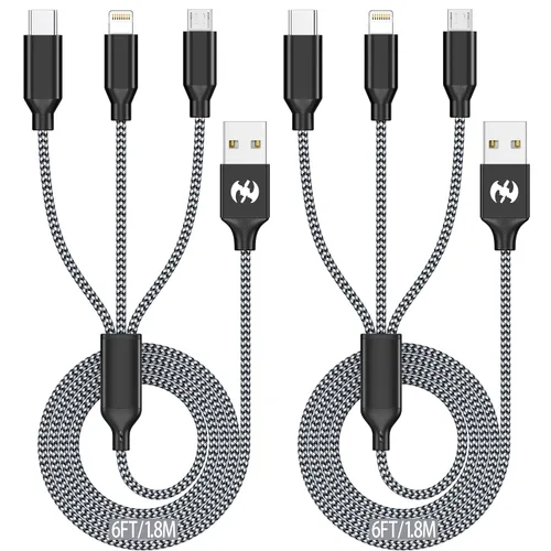Vista 9 de Cable de carga múltiple de 10 pies, paquete de 2 cables de carga 3 en 1, cable largo de nailon trenzado rápido, cable de carga USB, cable de carga