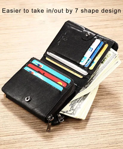 Vista 3 de Cartera de bolsillo de la moneda de la cremallera de la capacidad extra del cuero del RFID trifold