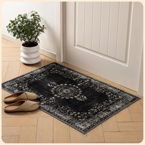 Vista 114 de Istana Alfombra larga antideslizante de 2.5 x 8 para el hogar, para pasillo y cocina, lavable, sedosa y suave al tacto, elegante, color azul y marfil