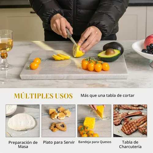 Vista 5 de Koville Tabla de cortar de granito para cocina, tabla grande de quesos de losa de mármol de 16 x 12 pulgadas, tabla de servir rectangular