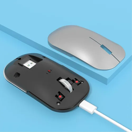Vista 4 de Ratón inalámbrico Bluetooth para MacBook/Windows/Android Tablet/iPad/Mac/Laptop/PC/Computadora, modo dual recargable (BT5.2 y 3.0 y 2.4G USB) Ratón