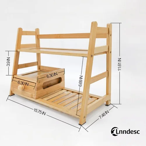 Vista 6 de Matcha Coffee Tea Station con cajón y soporte para bolsitas de té Madera