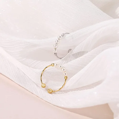 Vista 6 de Anillos abiertos pequeños y finos de perlas pequeñas para mujeres y niñas pequeñas de plata de ley 925, ajustables, delicados, anillos de nudillos