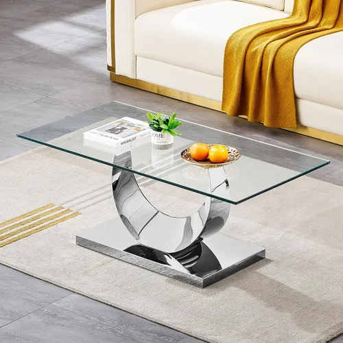Vista 45 de Mesa auxiliar de cristal dorado de lujo, moderna mesa de centro cuadrada para sofá con base de acero inoxidable con espejo brillante, mesa de noche