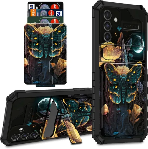 Vista 23 de Funda protectora de TPU suave para Samsung Galaxy A03S con soporte para tarjeta de crédito y soporte de doble capa de policarbonato duro de TPU