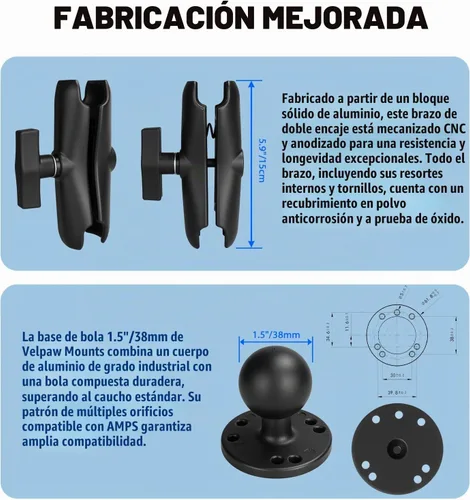 Vista 5 de Soporte de aluminio resistente para tableta para camión, base de taladro para automóvil, vehículos comerciales, tablero, barco y pared, compatible