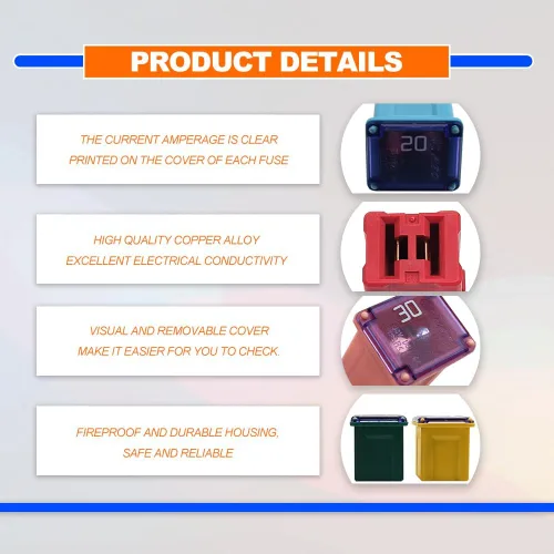 Vista 3 de Kit de fusibles de bloque pequeño cuadrado de perfil bajo para automóvil, 20A, 30A, 40A, 50A, 60A, para automóvil, SUV, RV, caravana, carrito