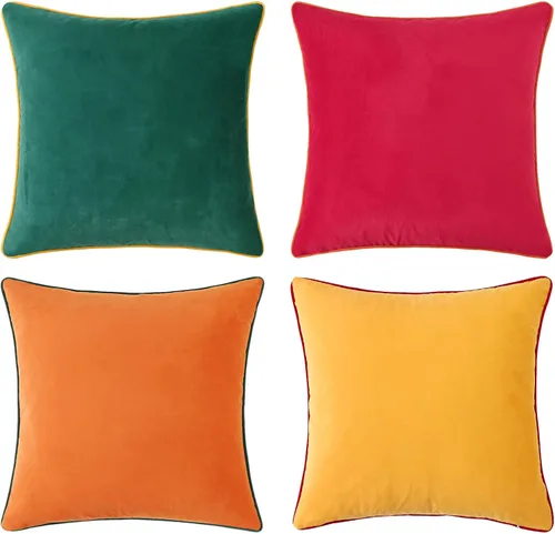 Vista 7 de Mecatny Juego de 4 fundas de almohada decorativas de terciopelo de 20 x 20 Verde/Rojo
