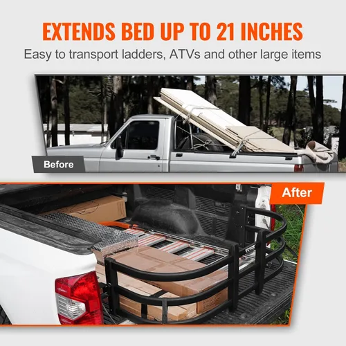 Vista 4 de VEVOR Extensor de caja de camión, extensor retráctil de aluminio para puerta trasera, longitud ajustable de 51.6 a 64 pulgadas, requiere taladro, se