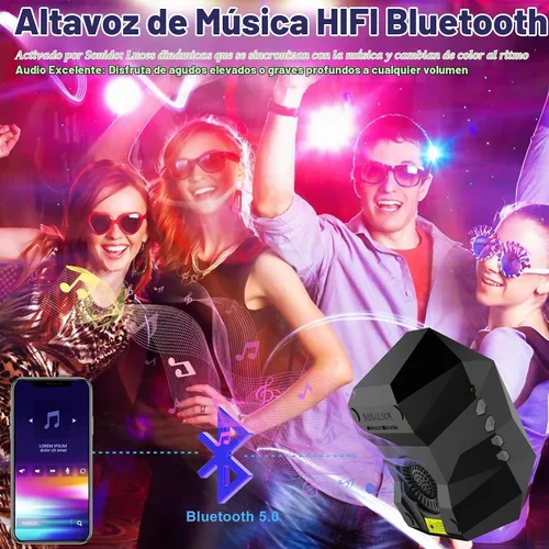 Vista 4 de Cadrim Proyector de estrellas con altavoz Bluetooth y control remoto, proyector de galaxia, luces del norte, proyector Aurora con estrella lunar