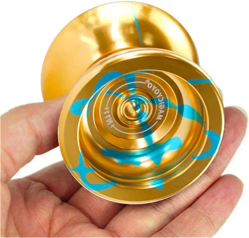 Vista 2 de Yoyo profesional Yoyo N11 dorado azul, aleación de metal Yoyo para niños/jugador avanzado+guante Yo Yo + bolsa Yoyo + cuerdas Yoyo, paquete