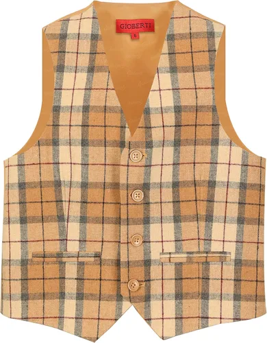 Vista 11 de Gioberti Chaleco de traje formal a cuadros Tweed para niño 63 - Gráfico Marrón