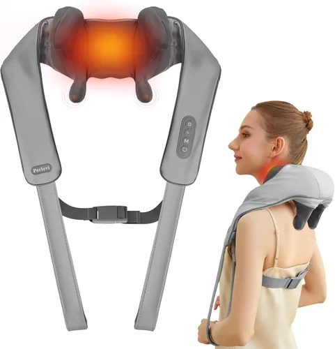 Vista 10 de Masajeador de cuello y hombros para aliviar el dolor de tejido profundo, masajeador Shiatsu de amasamiento profundo con calor para aliviar