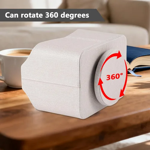 Vista 6 de Soporte de cuero para control remoto giratorio de 360 grados, organizador giratorio de escritorio para mandos a distancia de TV, bolígrafo, Beige