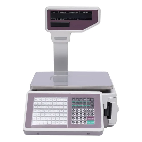 Vista 4 de Báscula digital de alimentos con impresora integral, 66 lbs/30 kg, pantalla LCD electrónica comercial precisa para alimentos, carne y fruta